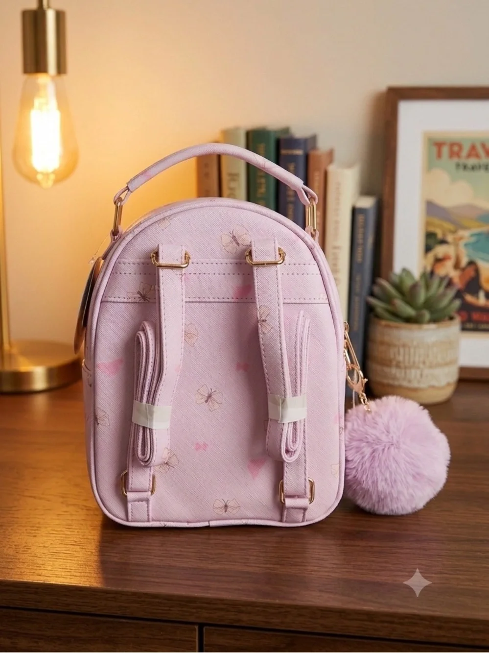 NEW PINk BOW Mini BackPack Purse with POM POM NWT